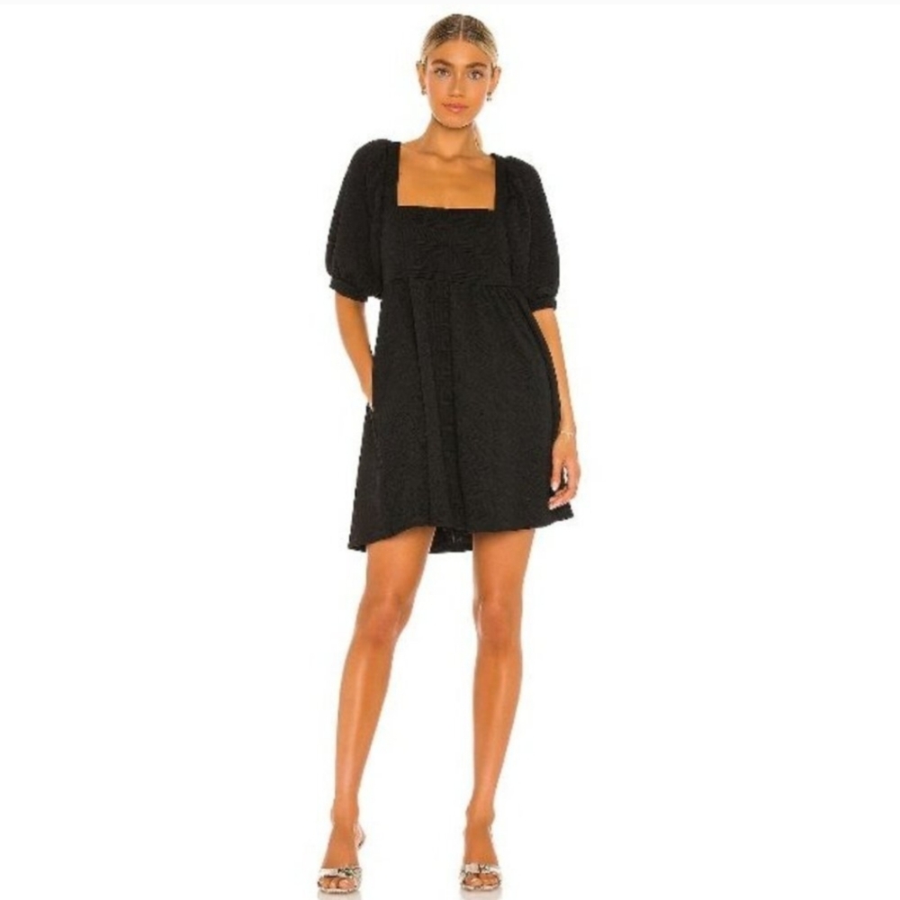 Free People Black violet mini dress puff sleeve